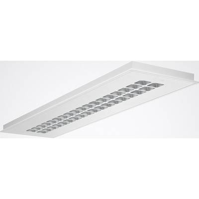 Un luminaire de plafond moderne, blanc, au design rectangulaire et à grille de protection, est installé au plafond et diffuse une lumière uniforme.