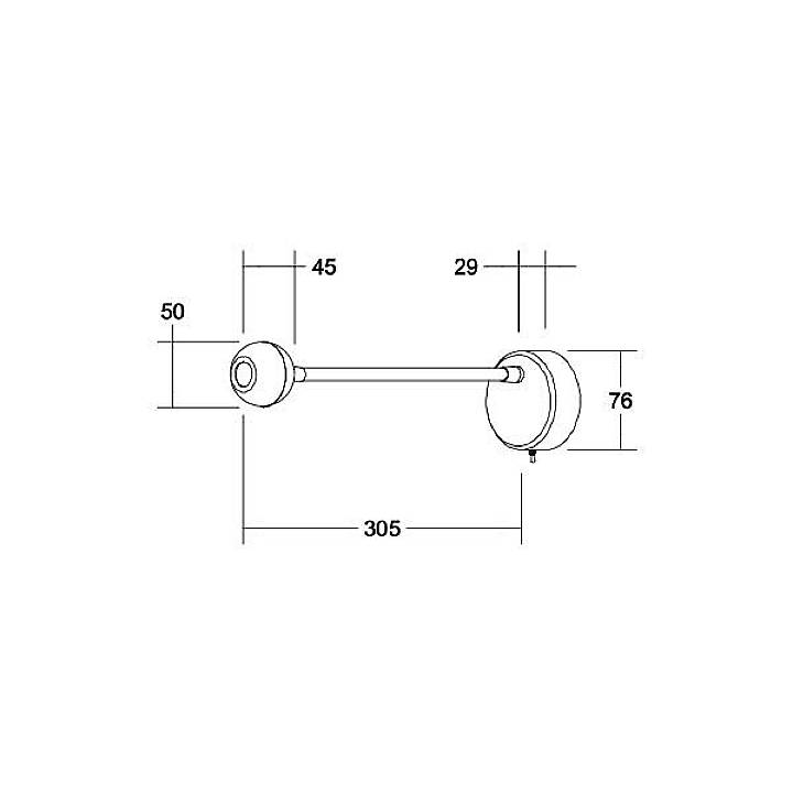 Dessin technique d'un porte-serviettes avec dimensions : Longueur 305 mm, distance du mur 76 mm. Fixation latérale.