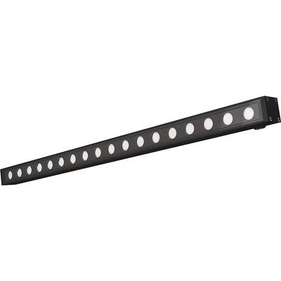 Une barre diagonale noire avec une rangée de lumières circulaires blanches régulièrement réparties.