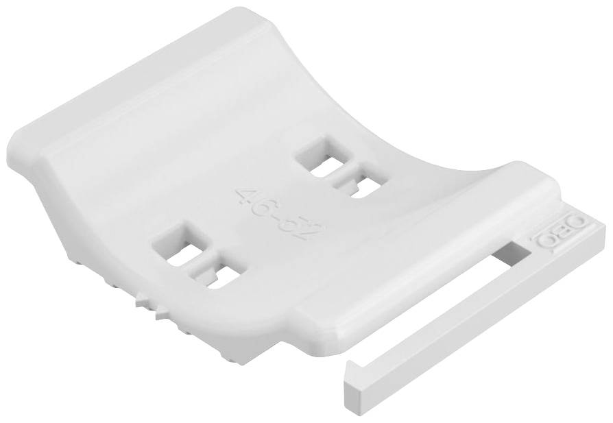 Une pièce en plastique blanche avec plusieurs ouvertures rectangulaires et un nombre '46.62' imprimé dessus, probablement un composant technique.