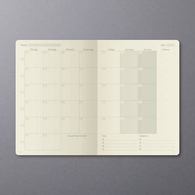 Calendrier avec les jours de la semaine de lundi à dimanche ; colonnes pour les rendez-vous et les notes ; ligne de date à remplir.