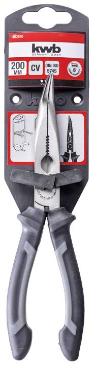 Pince de Langbeck, 200 mm, sur emballage gris avec des accents rouges et noirs. Adaptée pour une préhension et une coupe précises.