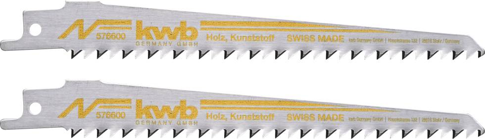 kwb 576600 Lames de scie sabre, travail du bois, bois tendre dur, bois de construction, panneaux de particules, Coupes de courbe Longueur lame de scie 152 mm 2 pc(s)