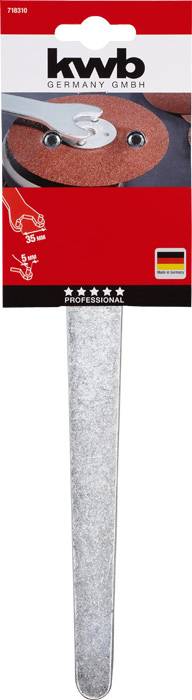 'KWB Germany GMBH' Lime diamantée avec manche en métal dans son emballage, fond rouge, produit pour artisans, drapeau allemand représenté.