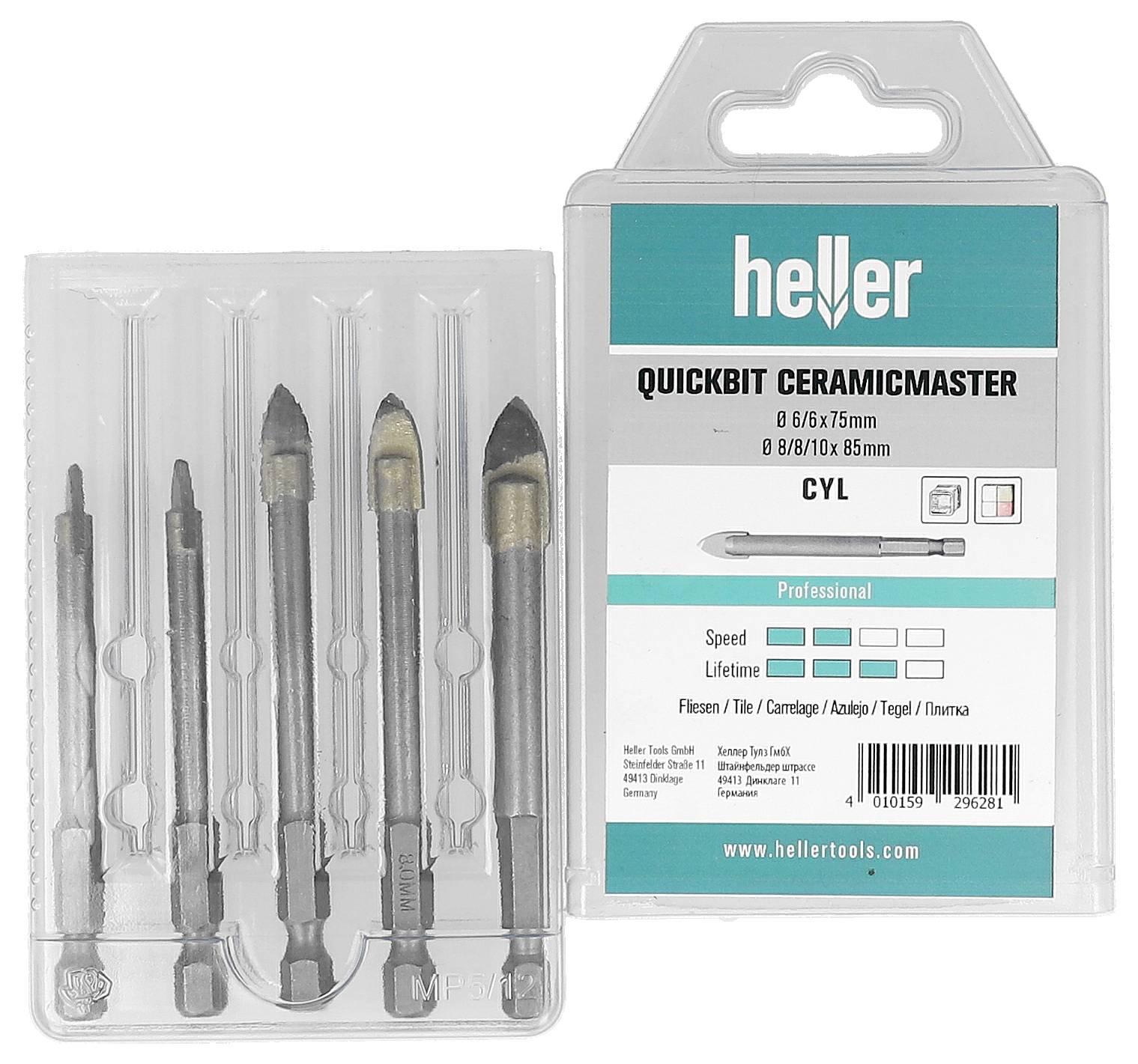 Heller 29628 Foret pour verre et carrelage 5 pièces 6 mm, 8 mm, 10 mm 1/4" (6,3 mm) 5 pc(s)-2