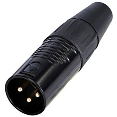 Connecteur XLR noir à 3 broches, couramment utilisé pour les connexions audio dans les systèmes sonores et scéniques professionnels.