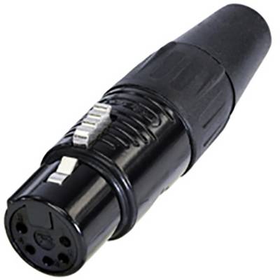 Connecteur XLR noir, 5 broches, pour connexions audio, avec contacts argentés et finition mate.