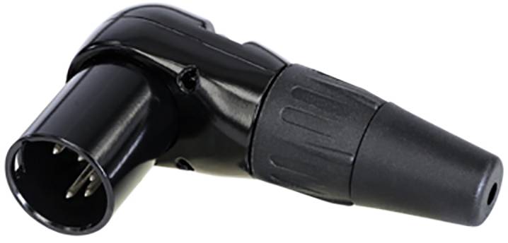 Un connecteur XLR noir, rectangulaire, avec trois broches métalliques. Idéal pour les connexions de microphone ou de câble.