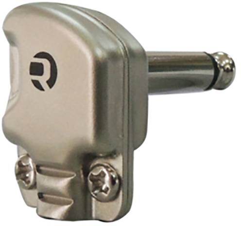 Connecteur de guitare métallique avec fiche coudée et vis, pour la connexion des câbles de guitare.
