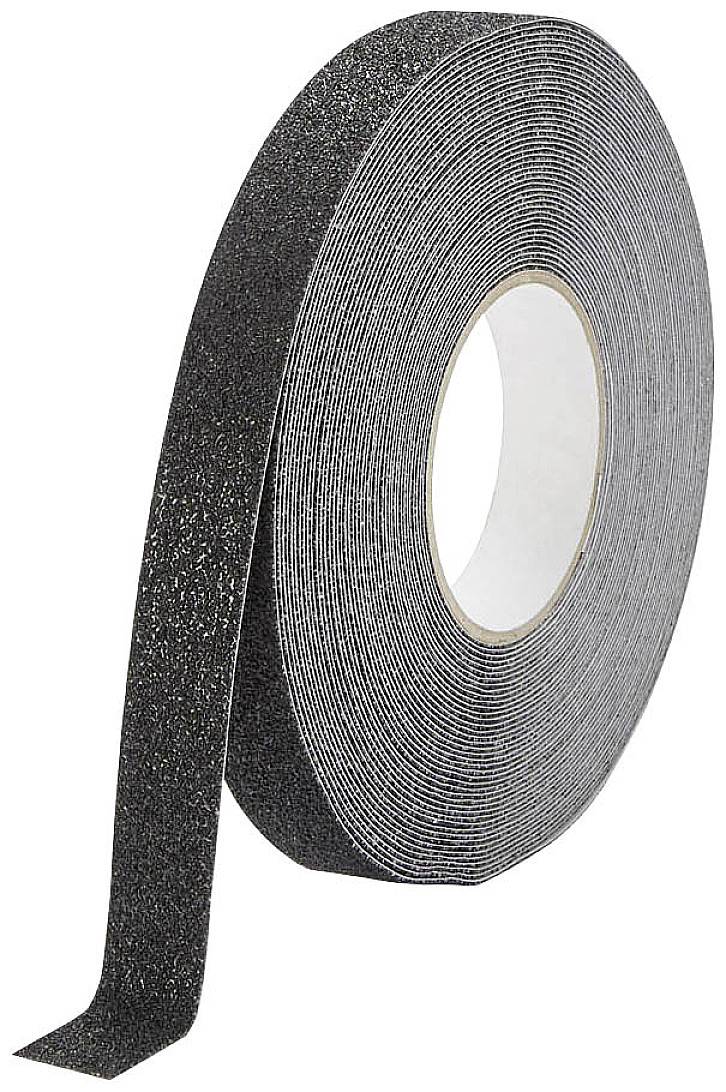 Ruban adhésif antidérapant noir, épais, en rouleau, adapté à la sécurité sur les surfaces lisses en intérieur et en extérieur.