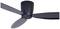 Un ventilateur de plafond avec trois pales noires et un support circulaire noir. Idéal pour la ventilation des espaces intérieurs.