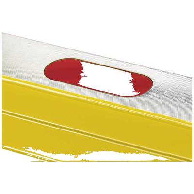Niveau à bulle avec un cadre jaune et un affichage rouge, indiquant la position de la bulle pour mesurer l'horizontalité.