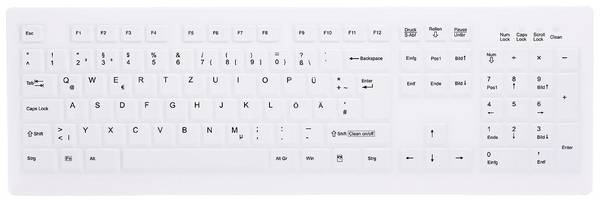 Contour Active Key AK-C8100F-FUS-W/GE sans fil Clavier hygiénique allemand, QWERTZ blanc membrane en silicone entièrement verrouillée IP68