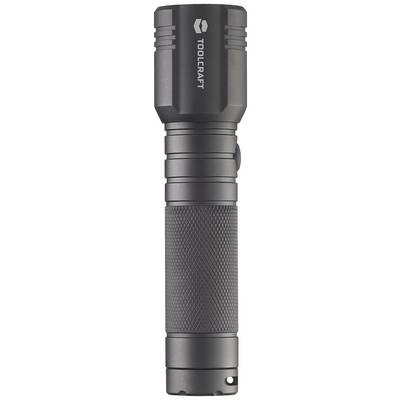 Lampe de poche noire de la marque Toolcraft, design cylindrique avec poignée texturée pour une meilleure prise en main.