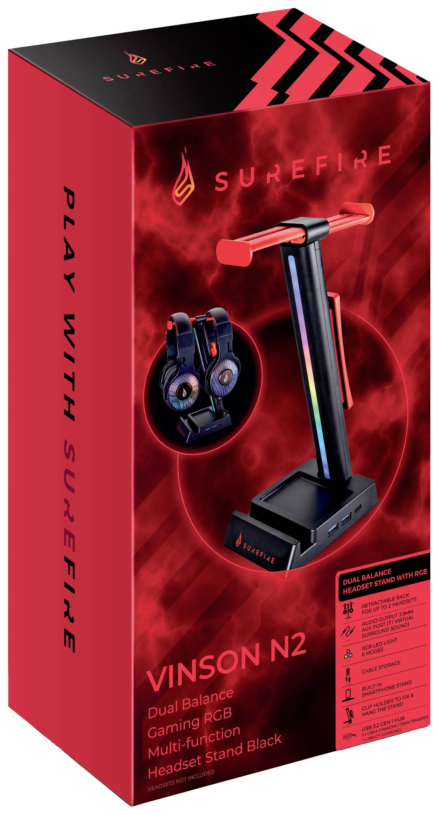 VERBATIM SUREFIRE VINSON N2 DUAL BALANCE GAMING RGB MULTI-FUNCTION HEADSET STAND BLACK WCF (P)-3