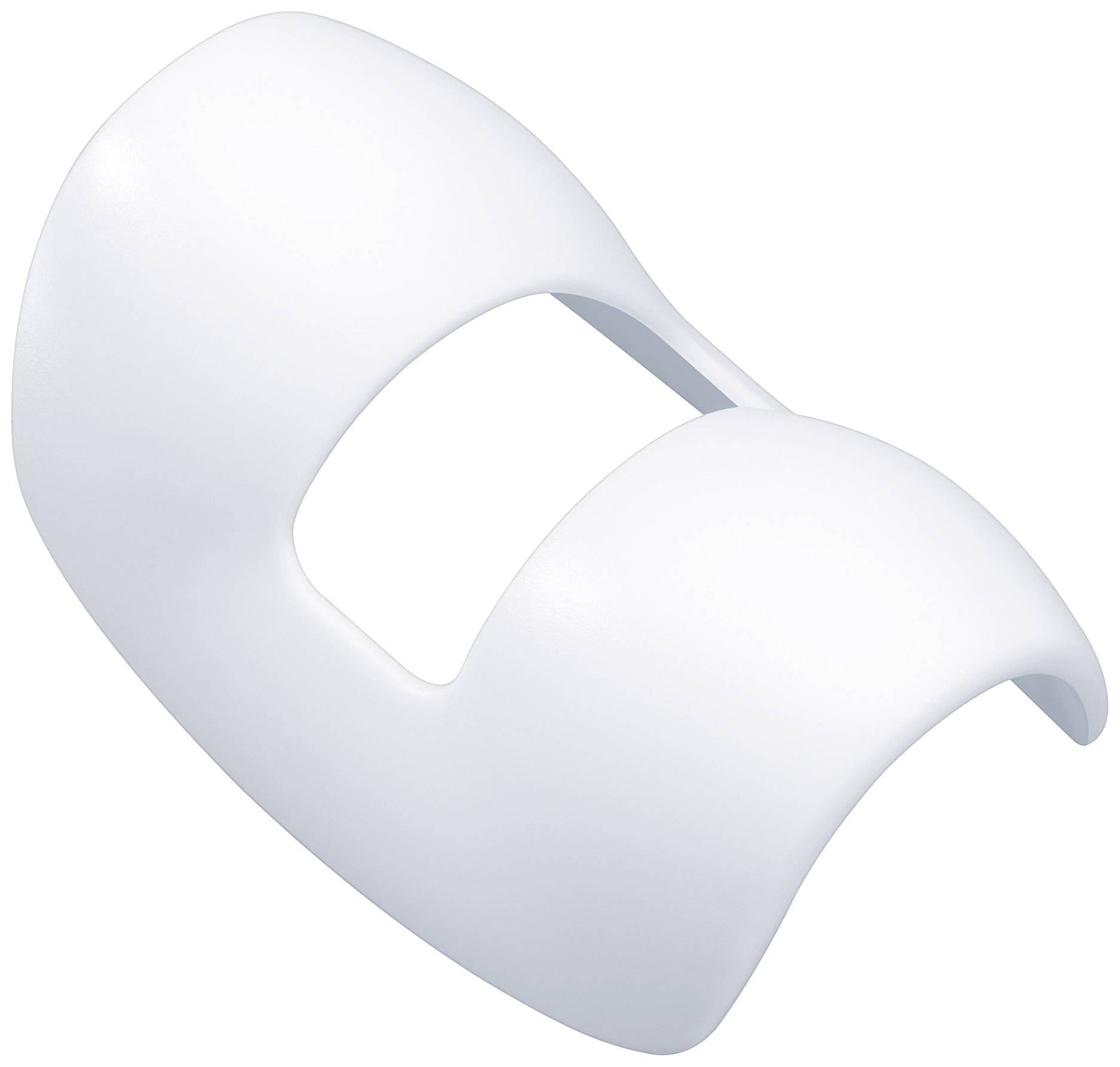 Un embout en plastique blanc à surface lisse et courbée avec une ouverture rectangulaire au centre.