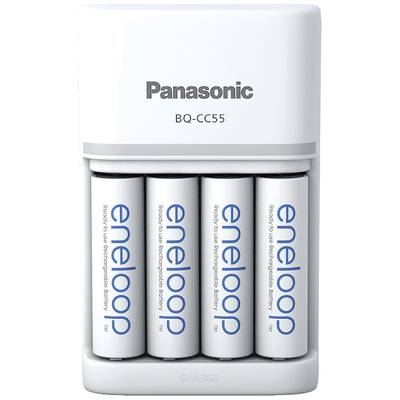 Chargeur de piles rondes NiMH avec accus Panasonic Smart & Quick BQ-CC55 +4x eneloop AA