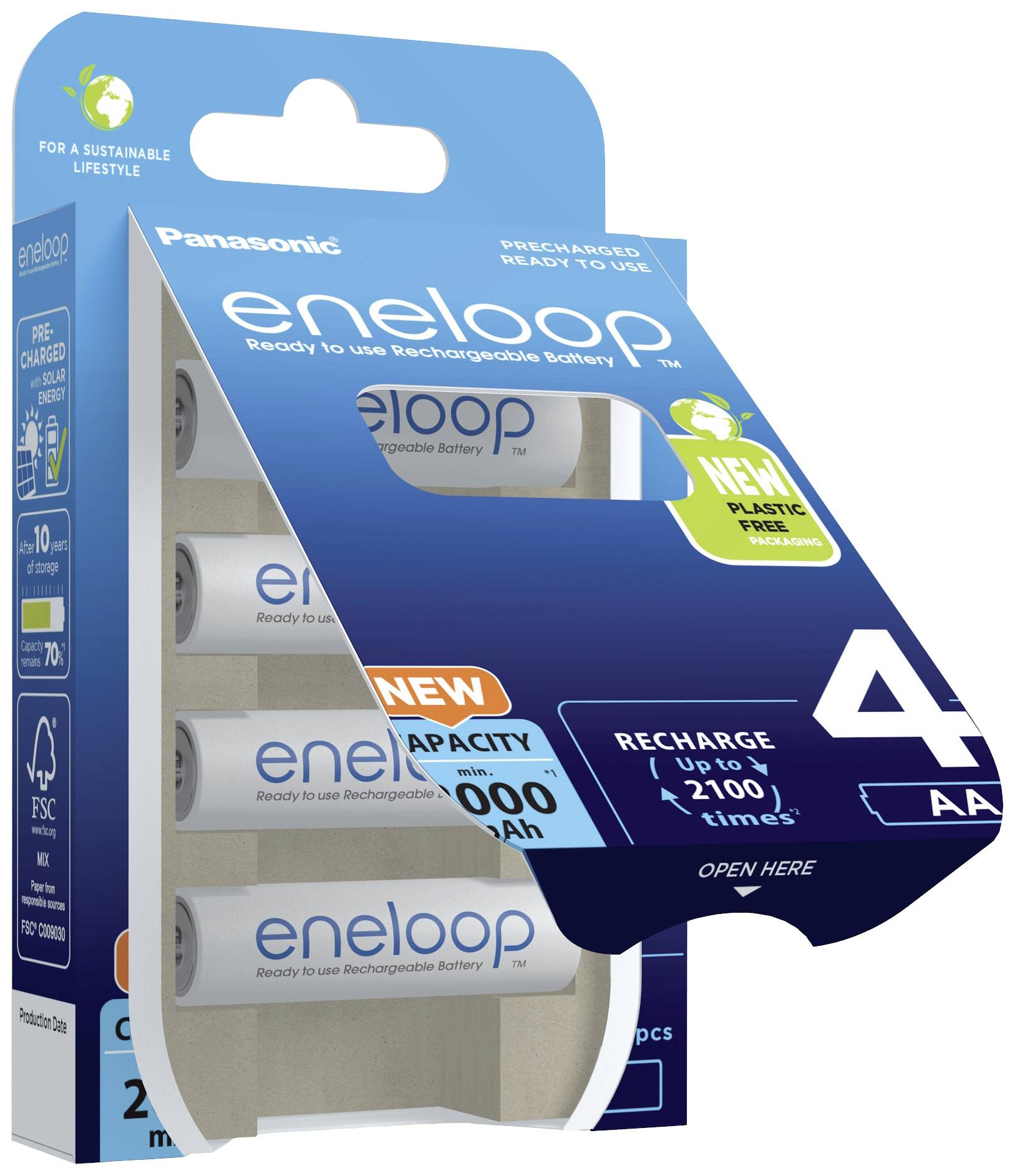 Batteries Panasonic Eneloop AA rechargeables, lot de 4 pièces. Idéales pour un mode de vie durable.