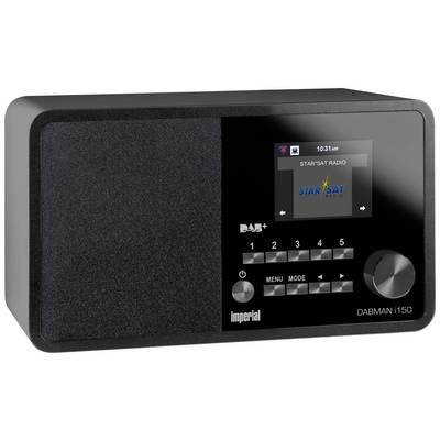Radio DAB+ noir avec un écran affichant 'STAR*SAT RADIO' et des boutons de commande en dessous.