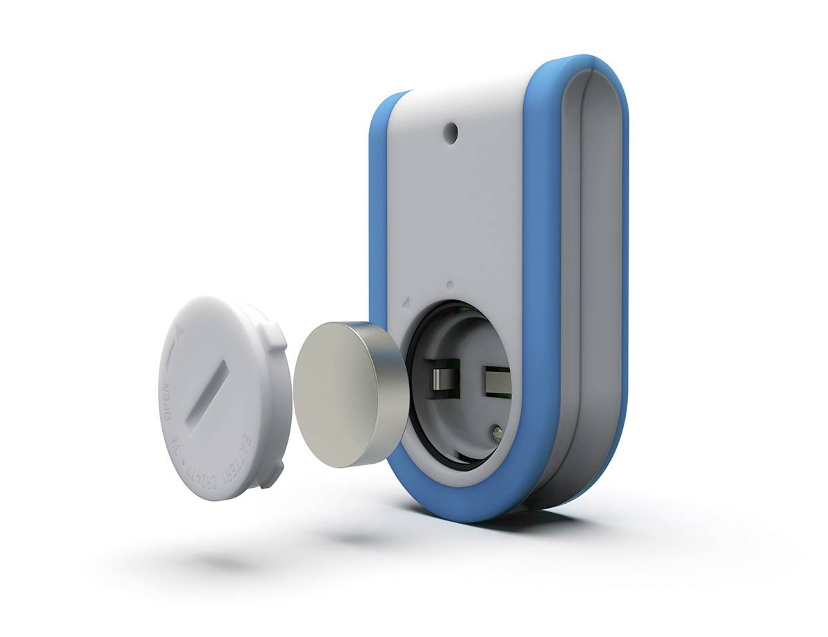 Protection de sécurité pour prises électriques en bleu et blanc, avec un couvercle de protection amovible, conçue pour protéger les enfants des dangers électriques.