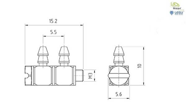 Thicon Models 56064 Doppel-Nippel Winkel M3 für 3/2mm  Raccord hydraulique 1 pc(s)