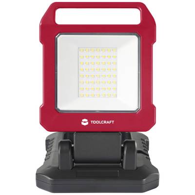 Lampe de travail portable rouge à LED de Toolcraft avec plusieurs diodes électroluminescentes sur une base noire.