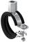 Collier de serrage avec isolation en caoutchouc et vis métalliques, pour une fixation sécurisée des tuyaux sur les murs ou les plafonds.