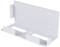 Support mural rectangulaire blanc en métal avec quatre trous de fixation, conçu pour tenir des objets plats.
