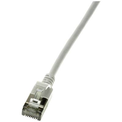 Un câble Ethernet gris avec un connecteur RJ45 pointe vers la droite.