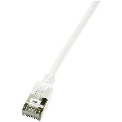 Un câble Ethernet blanc avec connecteur RJ45. Utilisé pour la connexion réseau.