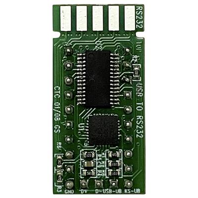 Une carte électronique verte avec plusieurs microprocesseurs et des points de connexion argentés, probablement un module convertisseur ou adaptateur.