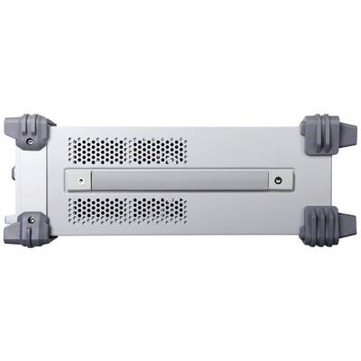 Un appareil électronique gris horizontal avec des fentes de ventilation et des coins robustes en caoutchouc gris.