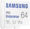 Carte microSDXC Samsung PRO Endurance 64 Go en blanc. Contient des symboles de classe de vitesse U1 et V10.