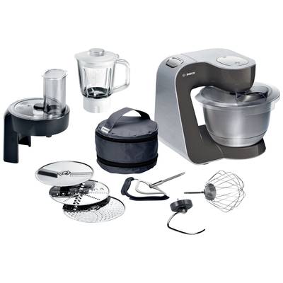 Robot de cuisine avec accessoires : Embout mixeur, bol mélangeur, fouet, disques de coupe, sac d'accessoires. Idéal pour mixer et couper.
