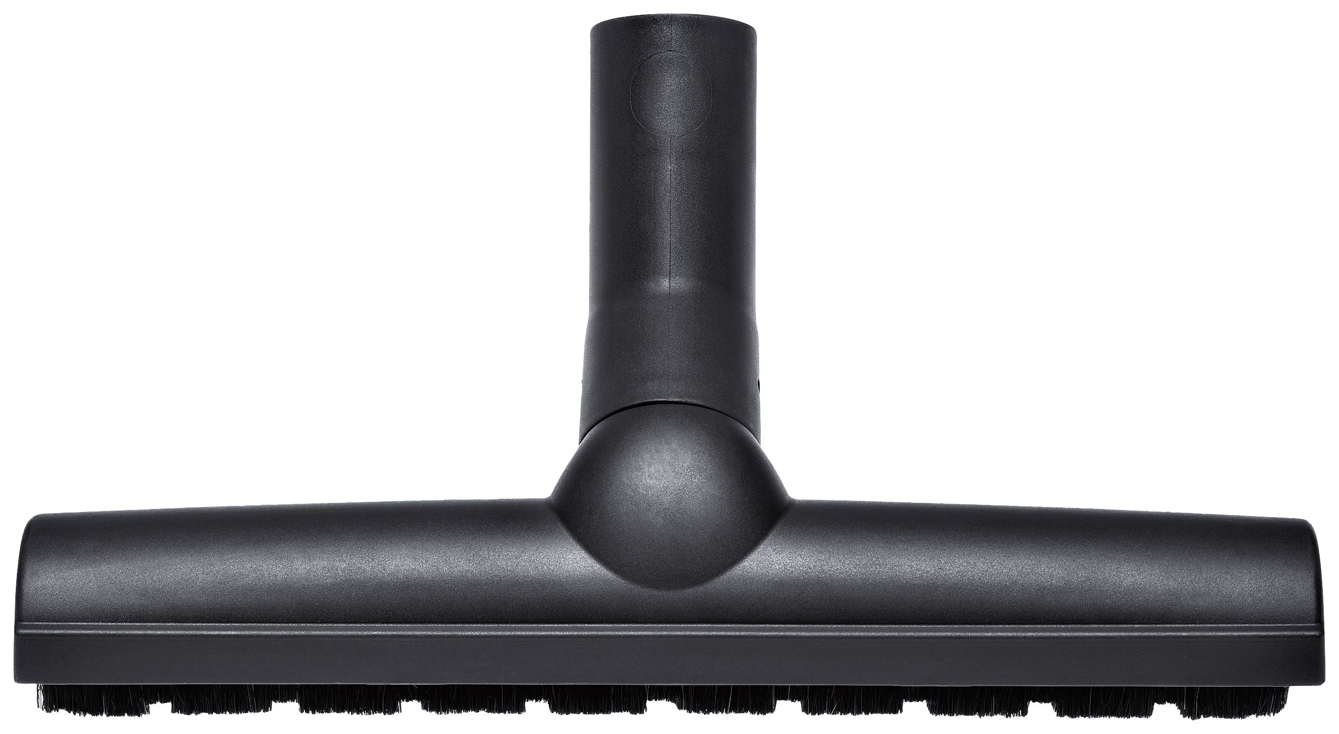 Un embout d'aspirateur noir avec des poils, adapté aux sols lisses.