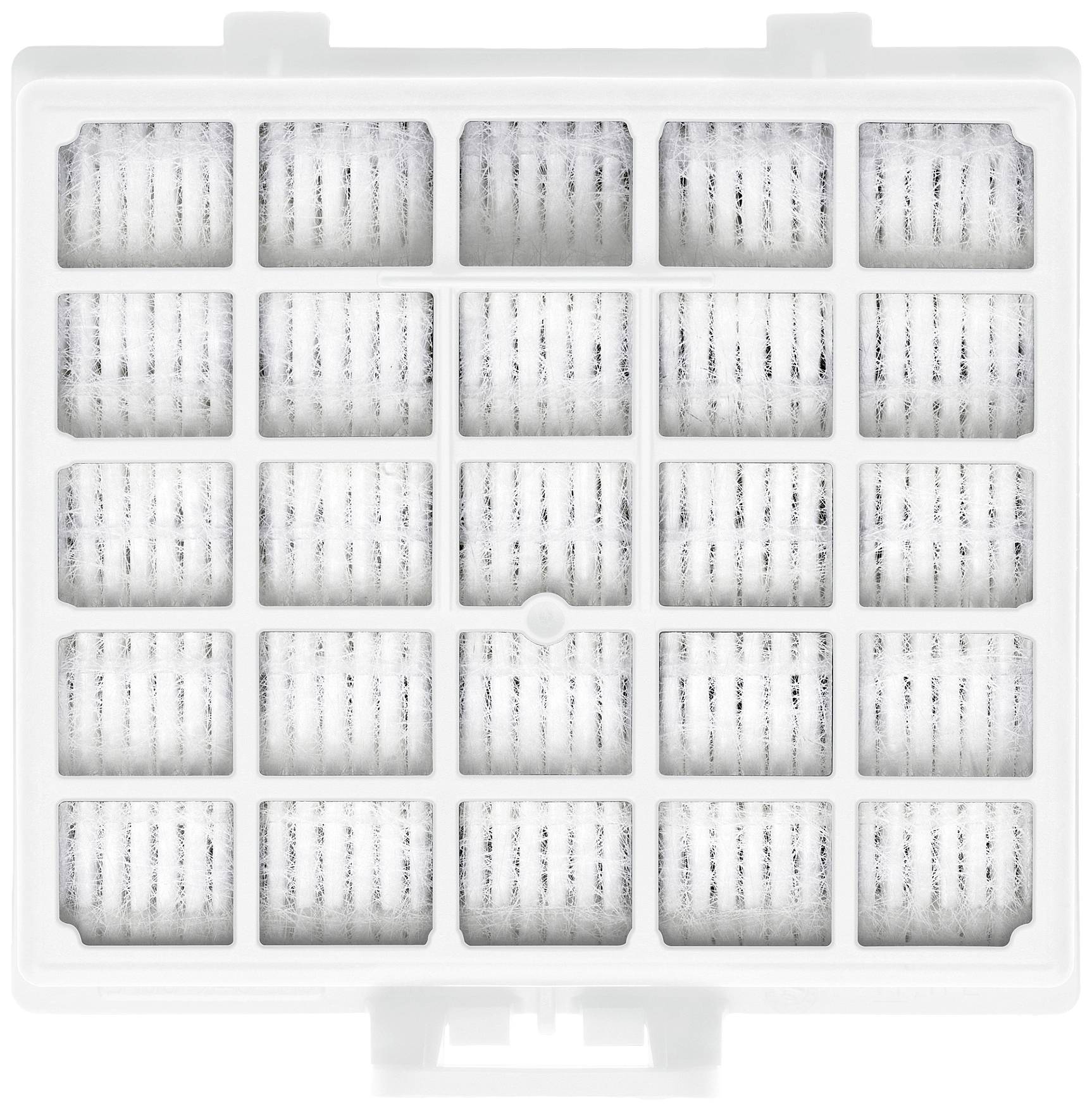 Un filtre HEPA rectangulaire avec 18 petites sections blanches striées, destinées à filtrer la poussière et les allergènes de l'air.