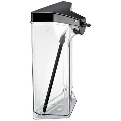 Récipient rectangulaire transparent avec un couvercle noir et une paille noire à l'intérieur, destiné à contenir des liquides.