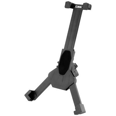 Support de tablette en plastique noir pour un rangement stable, réglable, avec deux pieds pliables pour différentes tailles.