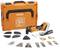 Ensemble de meuleuse avec mallette orange, meuleuse et différents accessoires pour travaux de ponçage et de sciage.