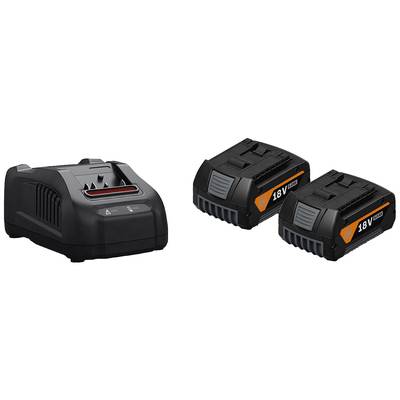 Chargeur avec deux packs de batteries compatibles de 18V pour outils électriques.