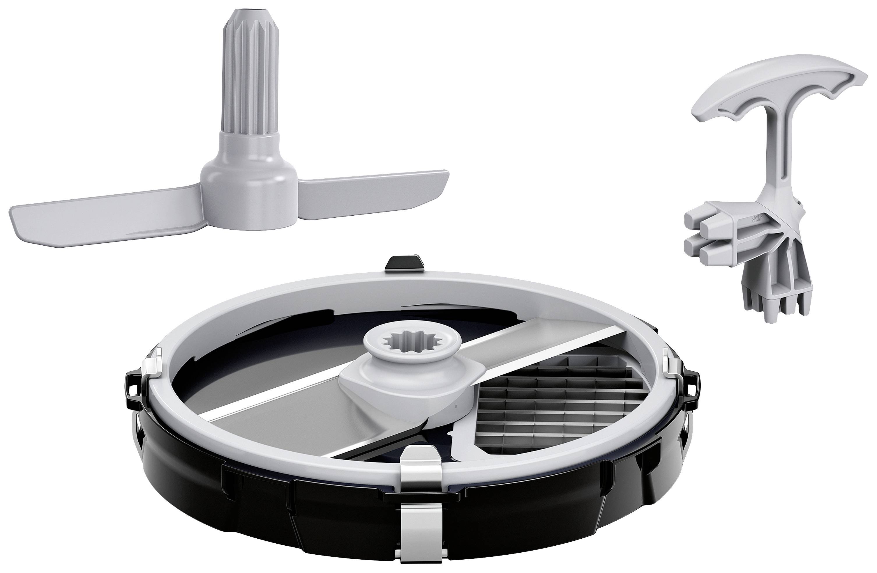 Couvercle avec lames intégrées et deux embouts interchangeables pour un robot culinaire.