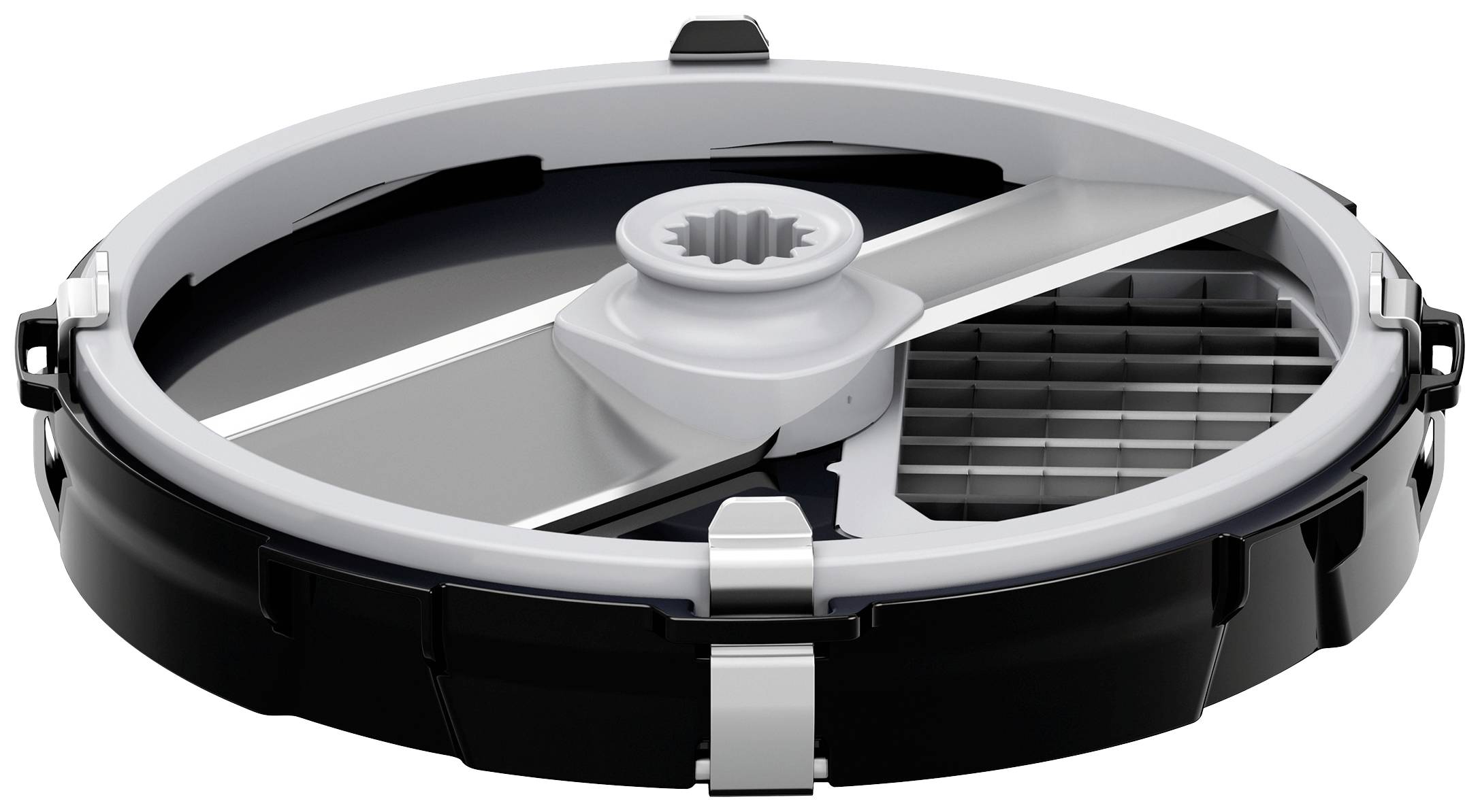 Pièce mécanique circulaire munie de lames et de grilles, probablement un composant d'une machine destinée à broyer ou à traiter des matériaux.