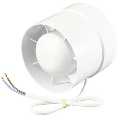 Ventilateur cylindrique blanc avec un câble court. Adapté à la ventilation dans les petits espaces.