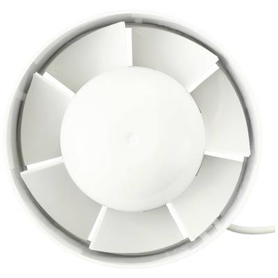 Ventilateur rond blanc à huit pales, vu de dessus.