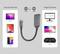Adaptateur USB-C vers HDMI, montrant les possibilités de connexion. Source : MacBook, iPad, téléphone. Destination : moniteur, téléviseur, projecteur.