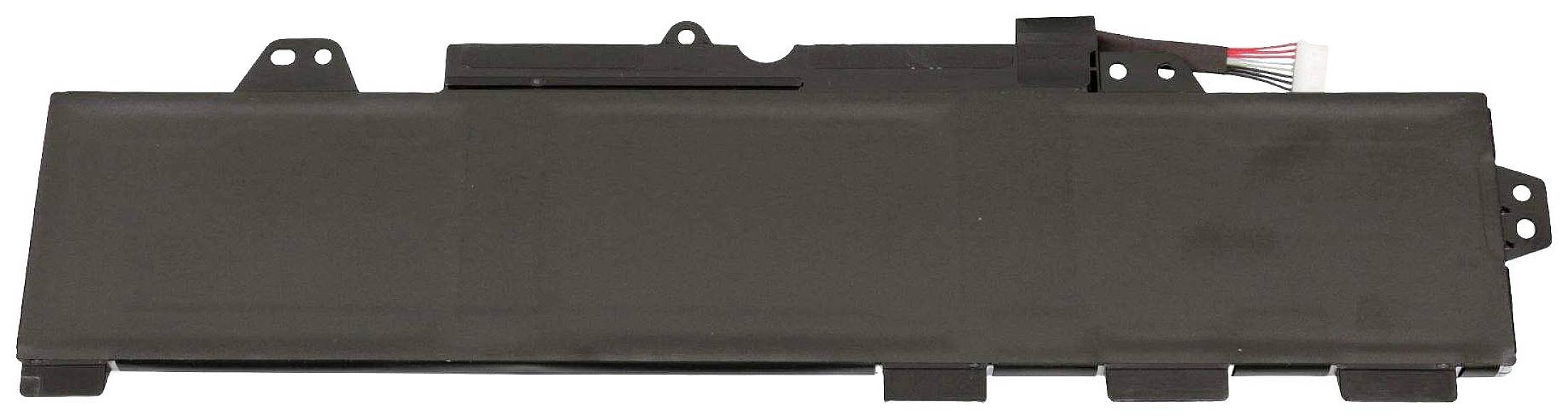 L'image présente une batterie d'ordinateur portable noire avec des connexions de câbles, utilisée pour alimenter un ordinateur portable.