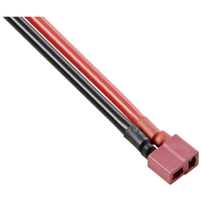 Un câble rouge et un câble noir avec une fiche rouge à l'extrémité, utilisés dans les connexions électroniques.