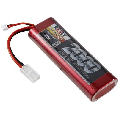 Batterie LiPo rouge de 2000 mAh avec un taux de décharge de 20C, deux câbles avec connecteur blanc. Convient aux applications de modélisme.