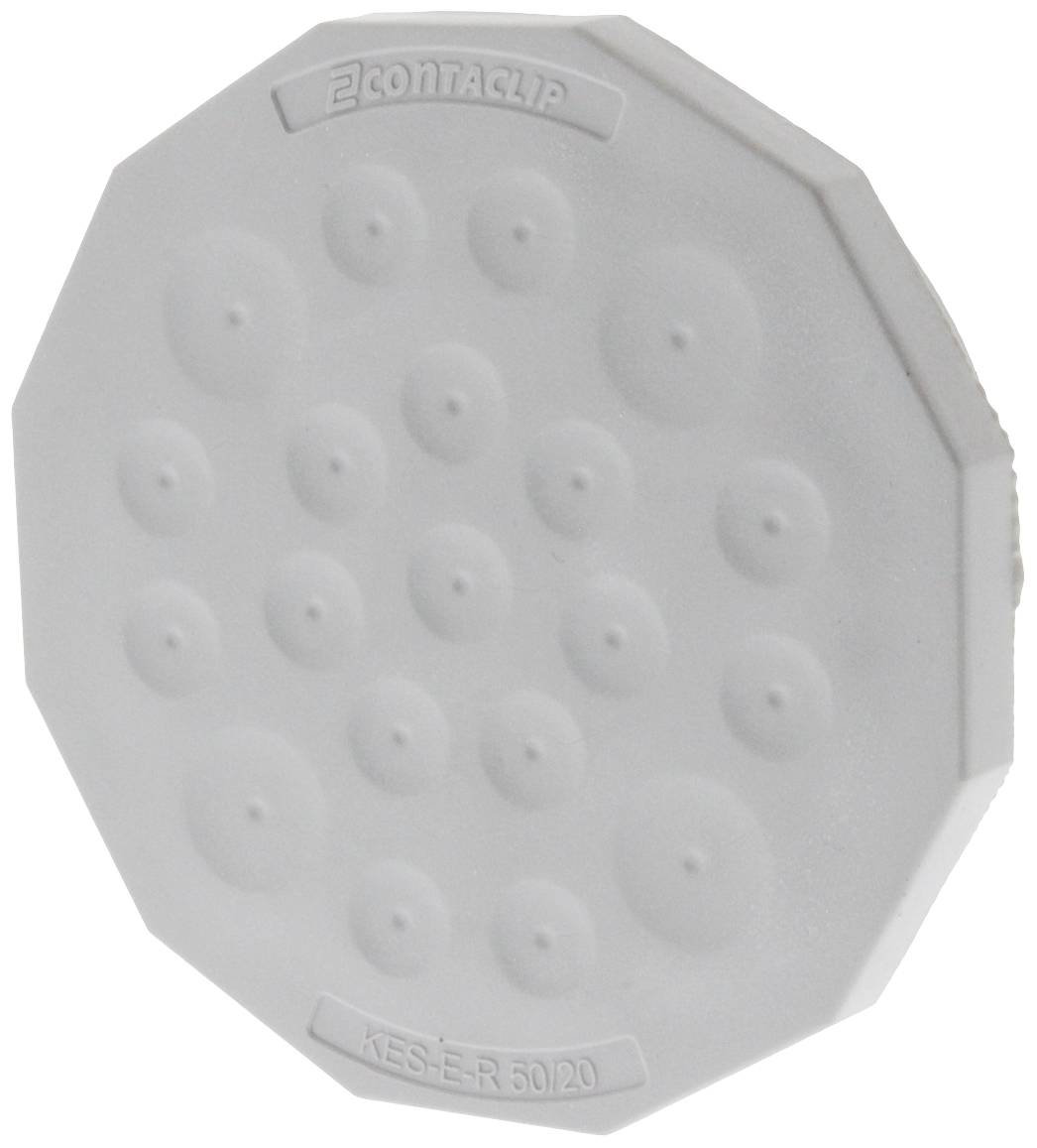 Un couvercle blanc, rond, avec une texture discrète et le texte estampé 'Econtaclips'. Il présente des bords biseautés sur les côtés.