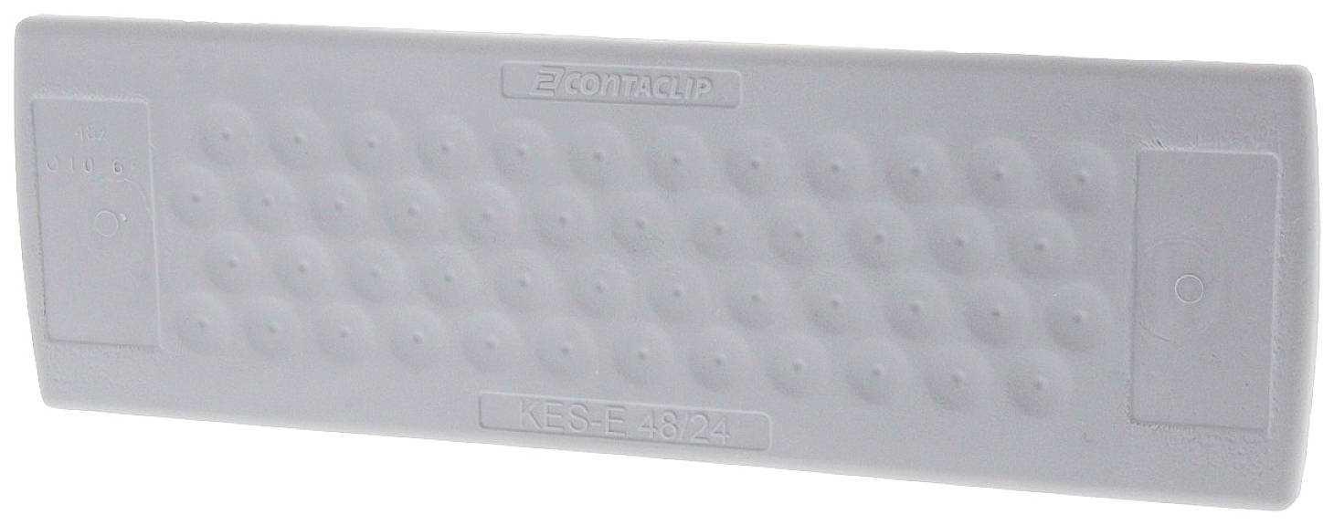 Plaque en plastique grise avec des picots et l'inscription 'CONTA CLIP KDS 30-4' au centre.